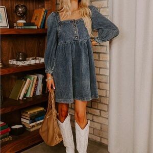 Impressions Denim Blue Long Sleeve Dress